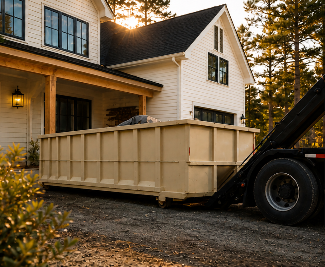 Roll-off dumpster delivered to a home in Southern Maine